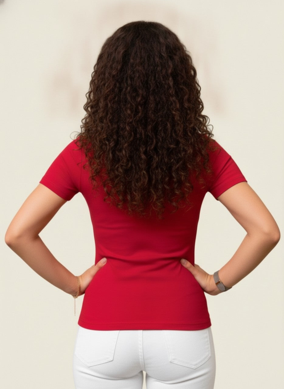 Burgundy Wide Neck Short Sleeves