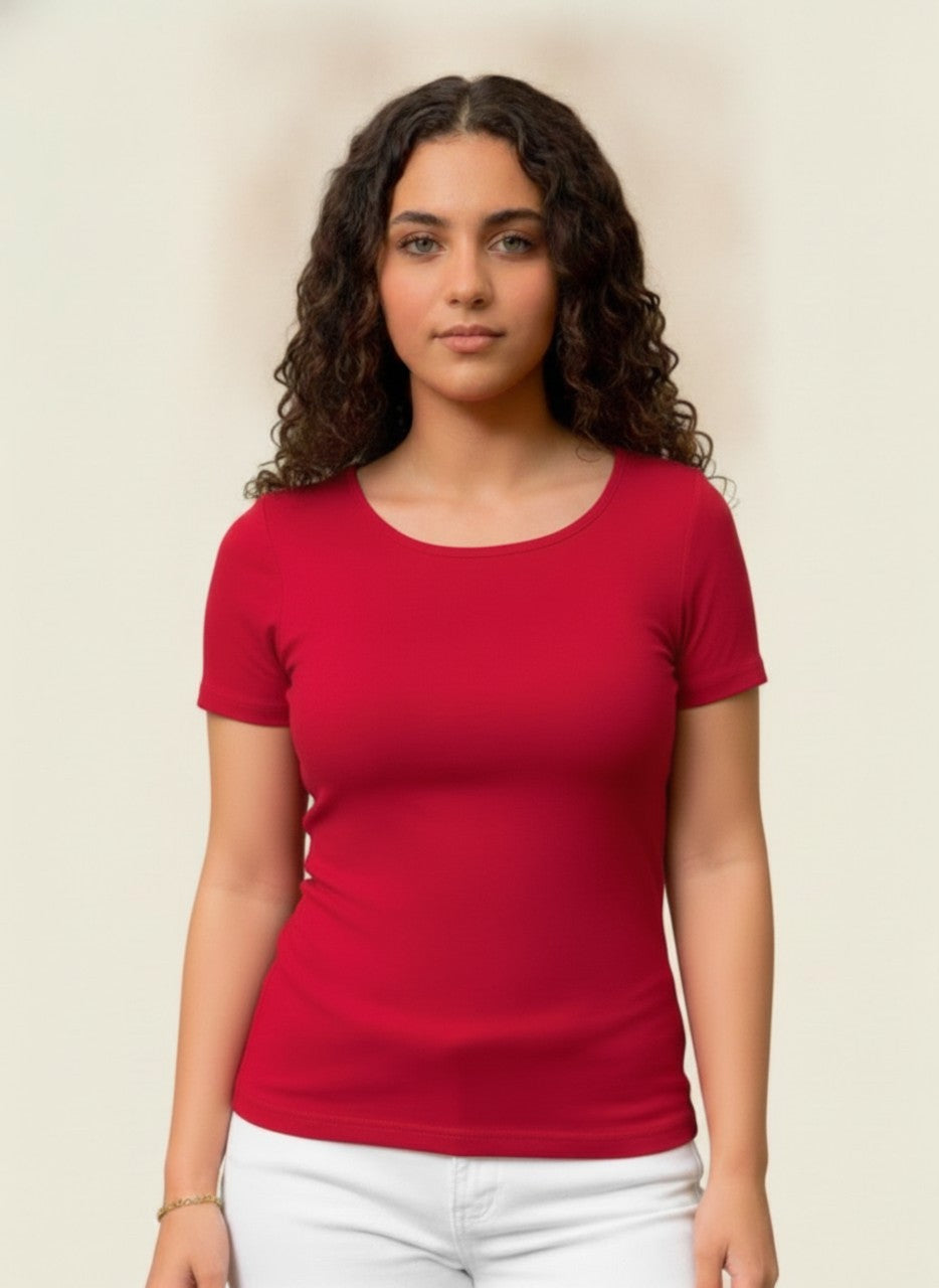 Burgundy Wide Neck Short Sleeves