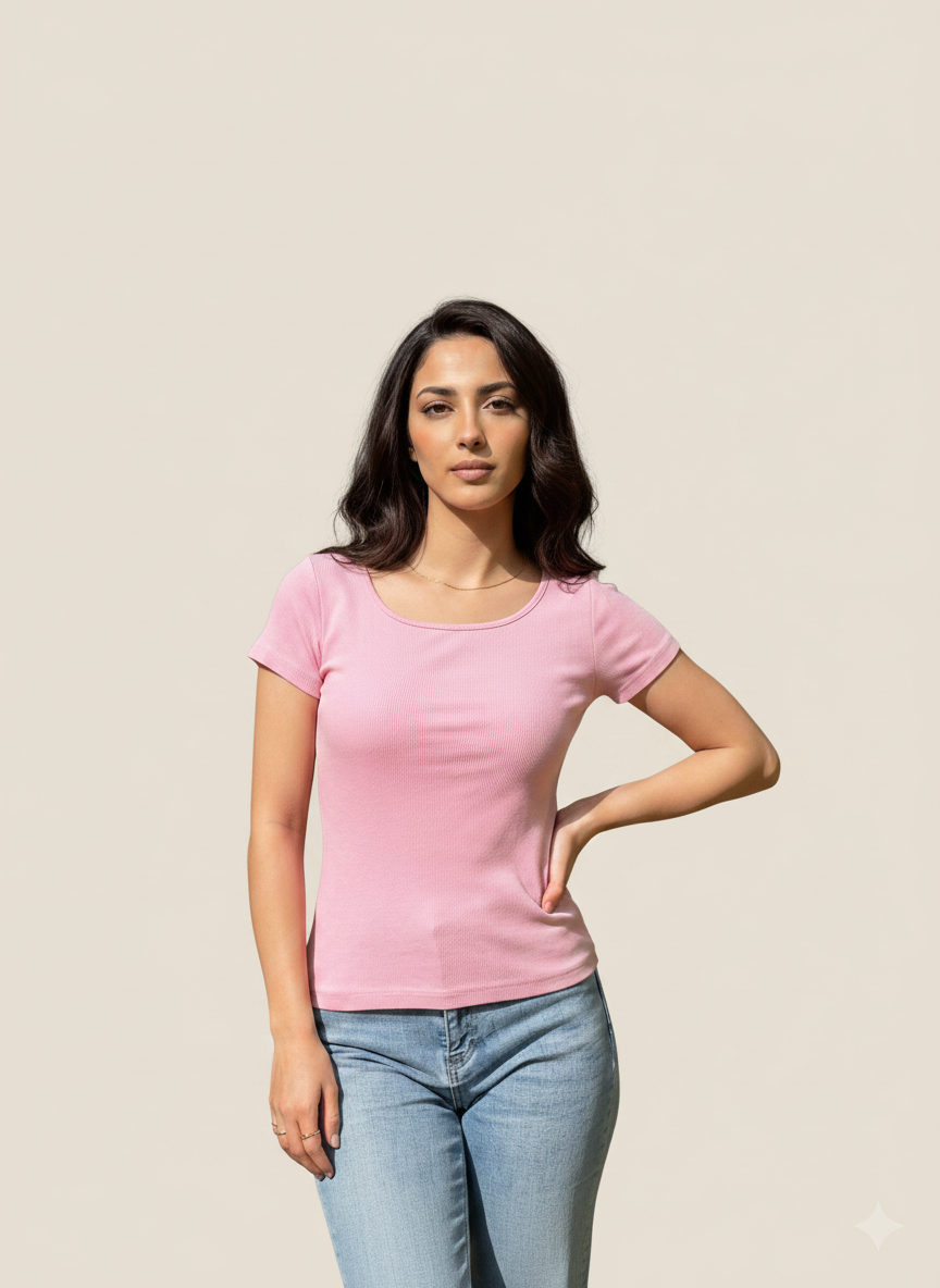 Rose Wide Neck Short Sleeves