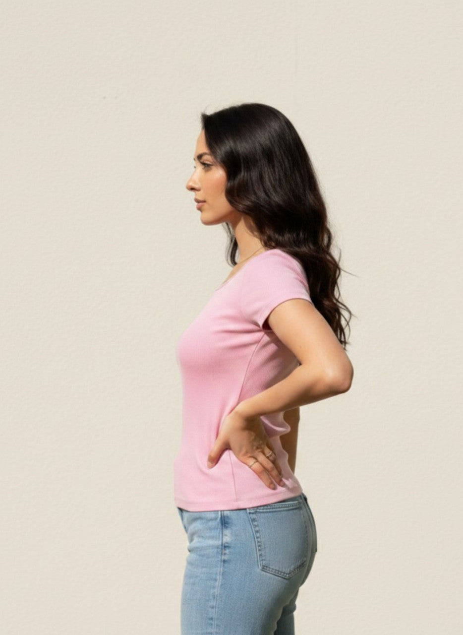 Rose Wide Neck Short Sleeves
