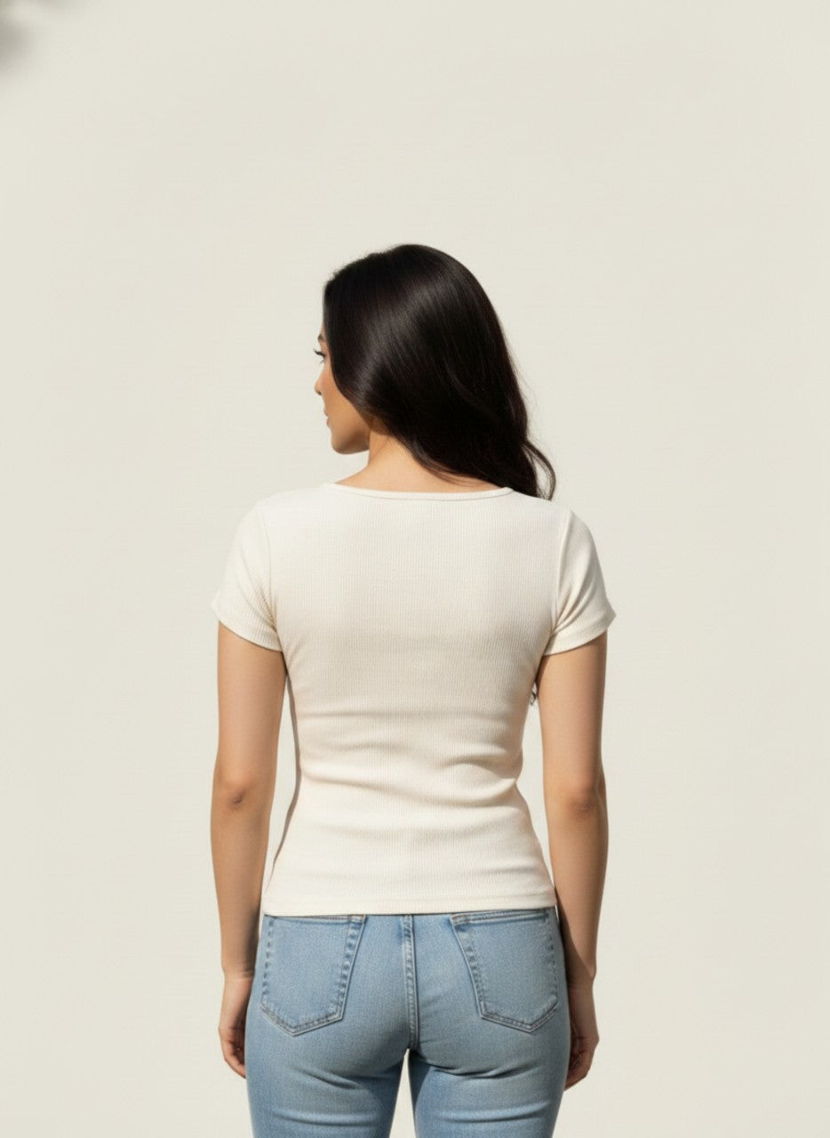 Off-White Wide Neck Short Sleeves