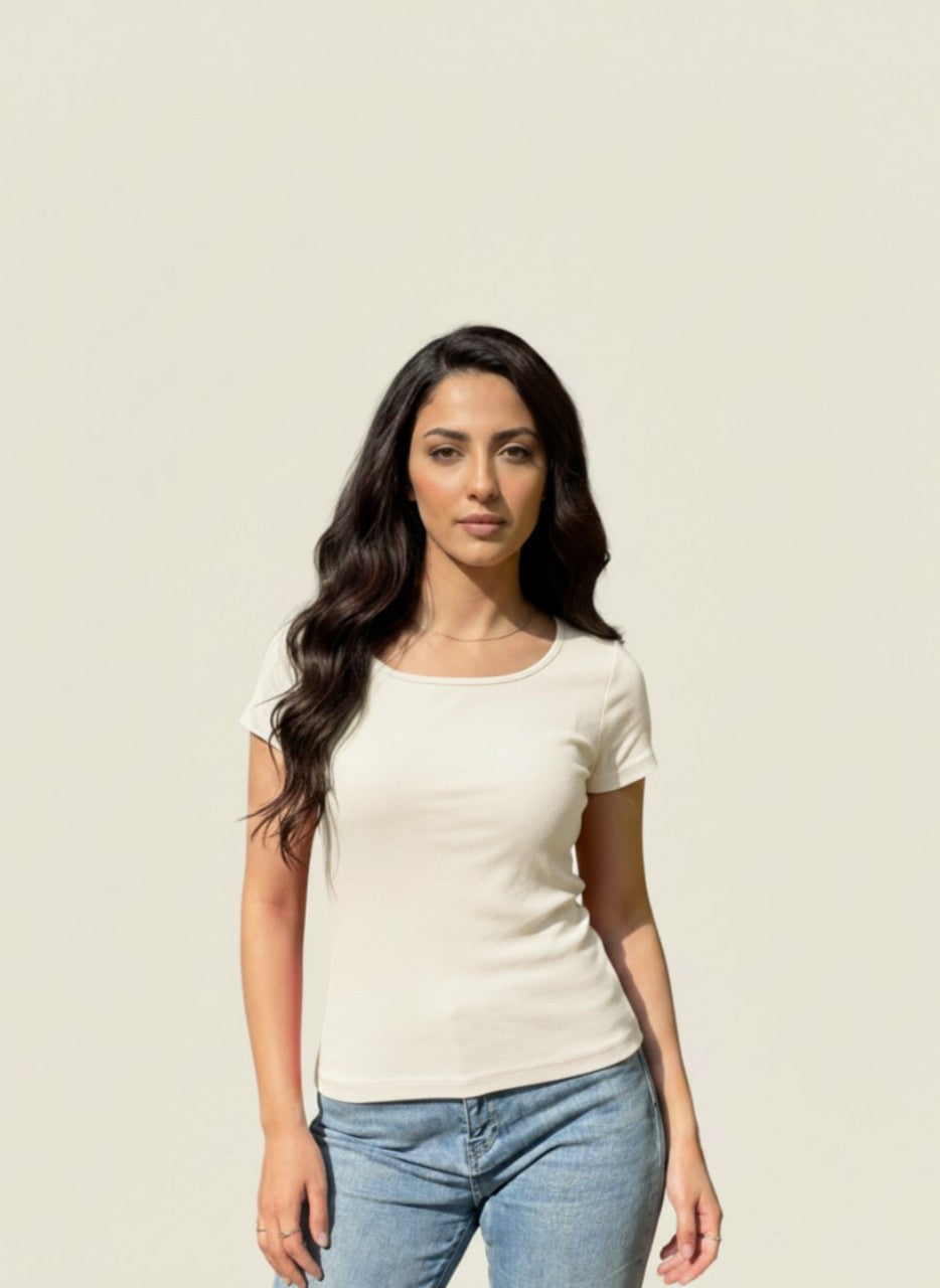 Off-White Wide Neck Short Sleeves
