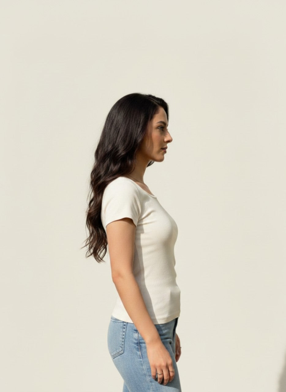 Off-White Wide Neck Short Sleeves