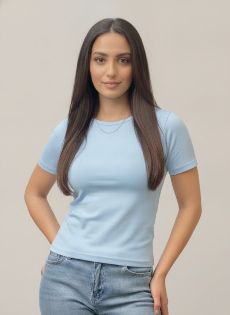 Baby Blue Round Short Sleeves